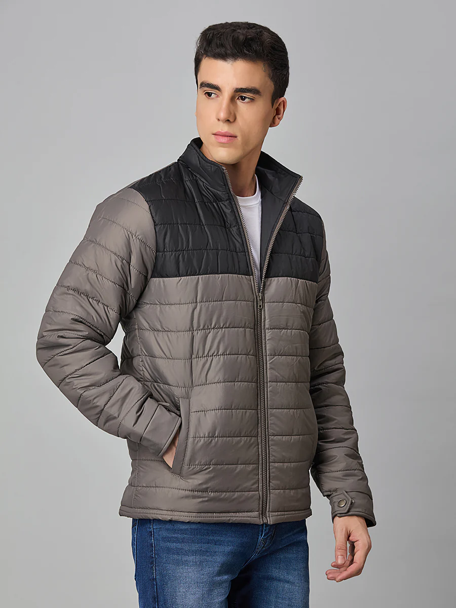 Grey Lightweight Puffer Jacket with Pocket - Image 2