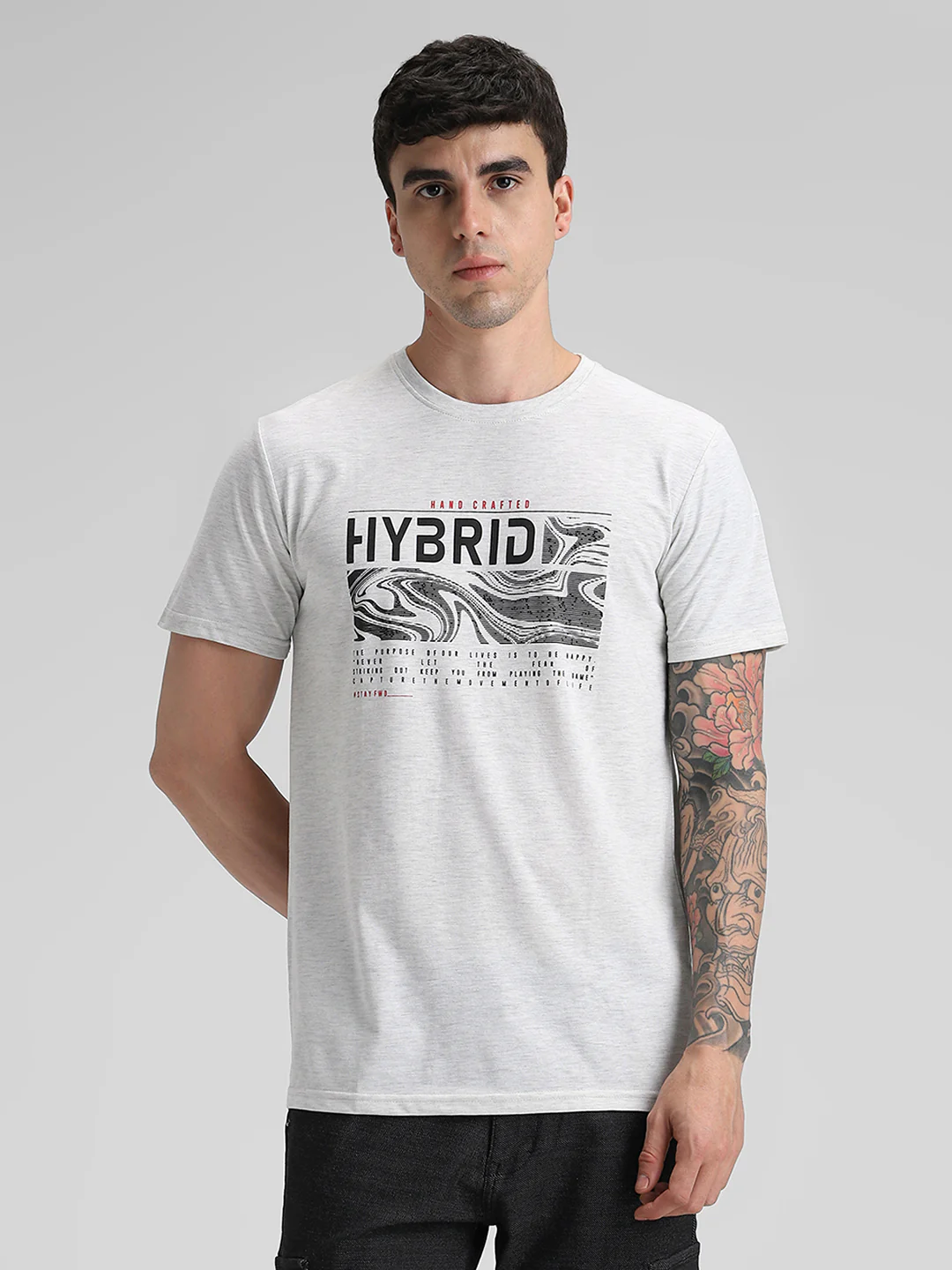 Ecru Melange Printed T-Shirt - Image 5