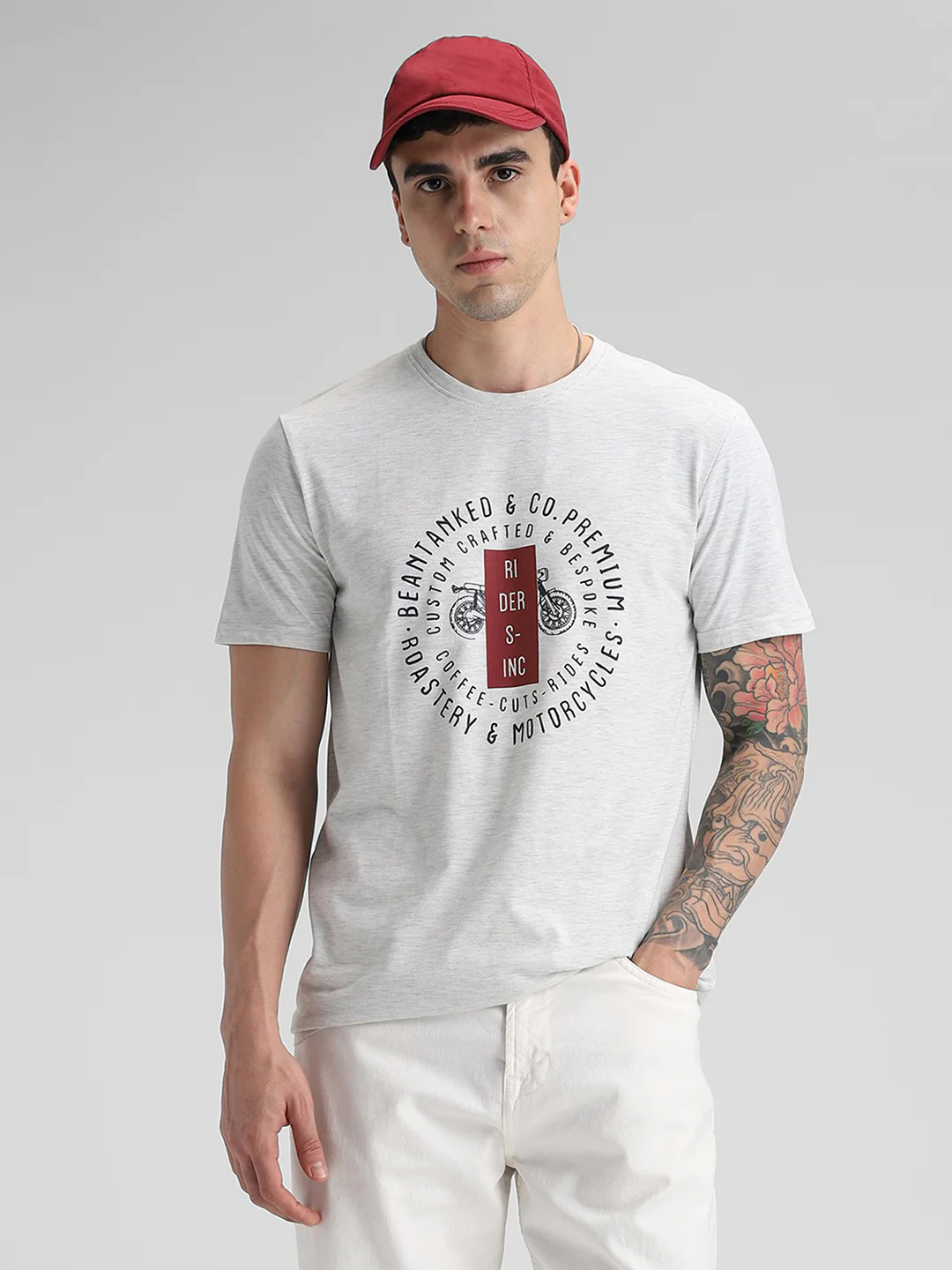 Ecru Melange Printed T-Shirt