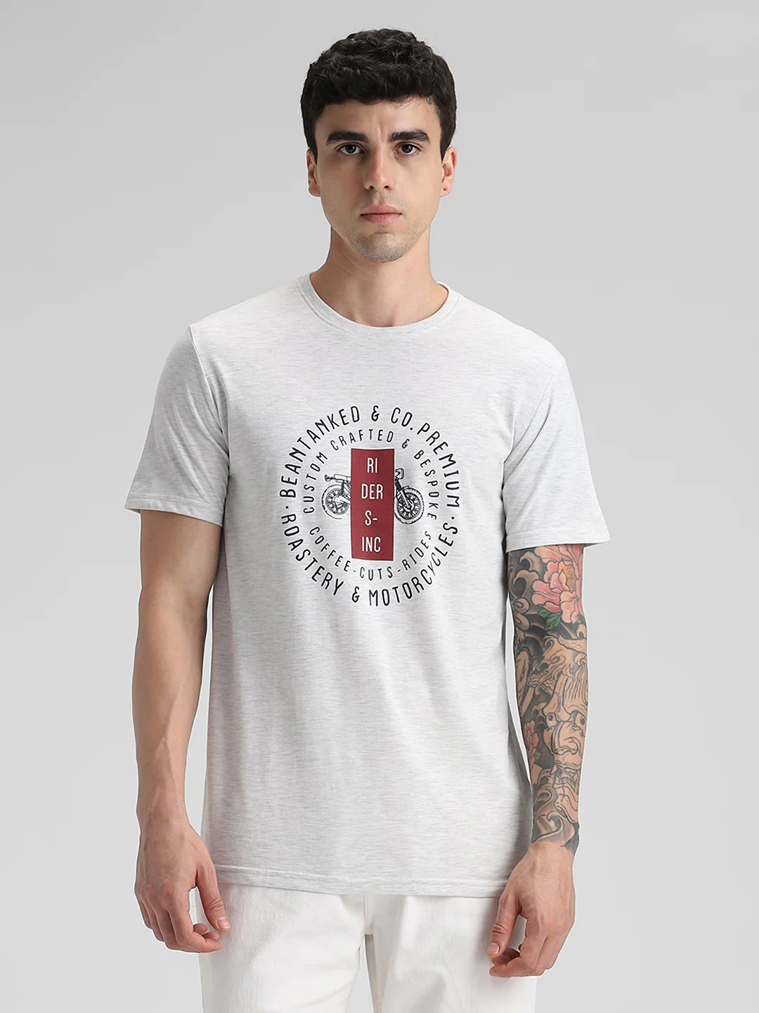 Ecru Melange Printed T-Shirt - Image 5