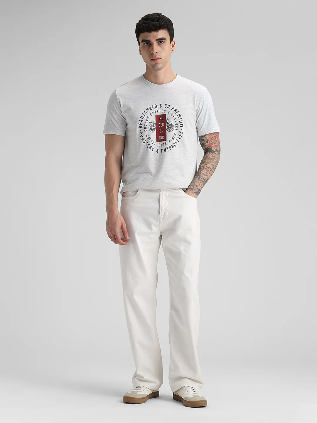 Ecru Melange Printed T-Shirt - Image 6