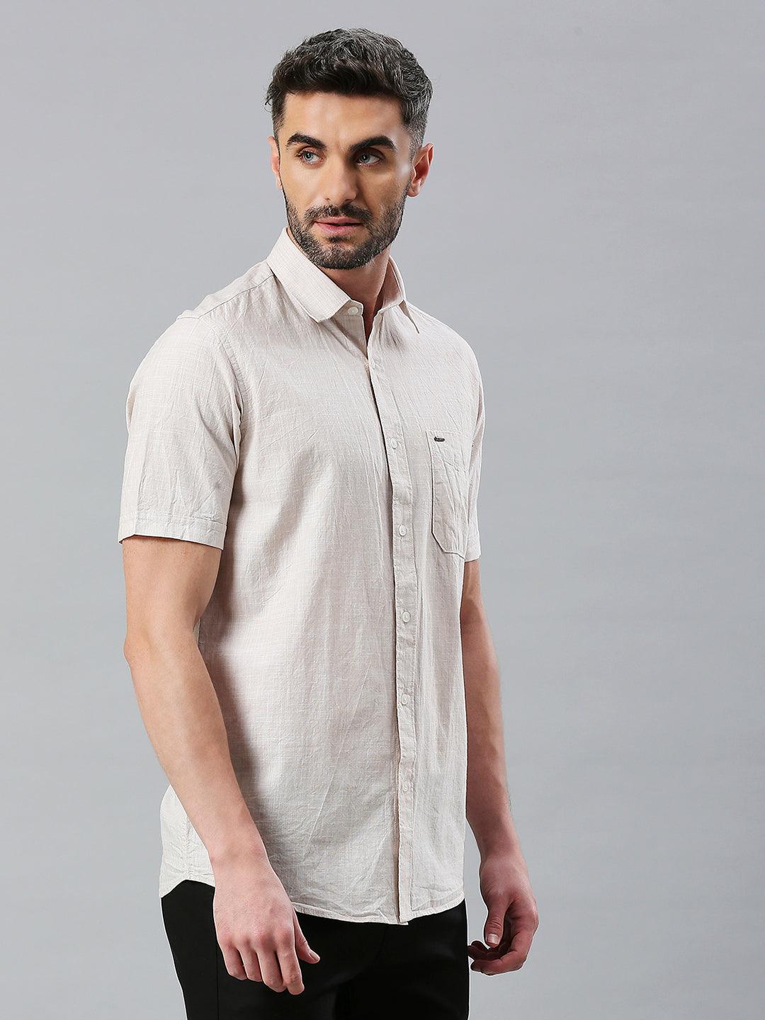 Textured Khaki Solid Shirt - Image 8