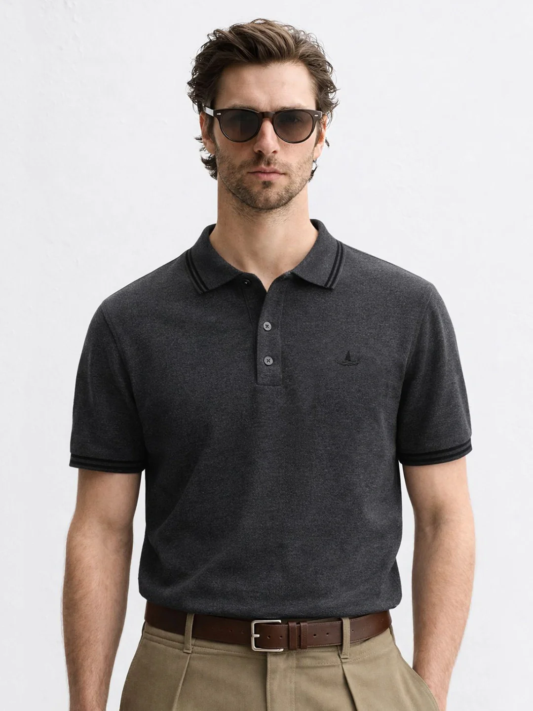 Anthra Melange Selfmade Polo T-Shirt
