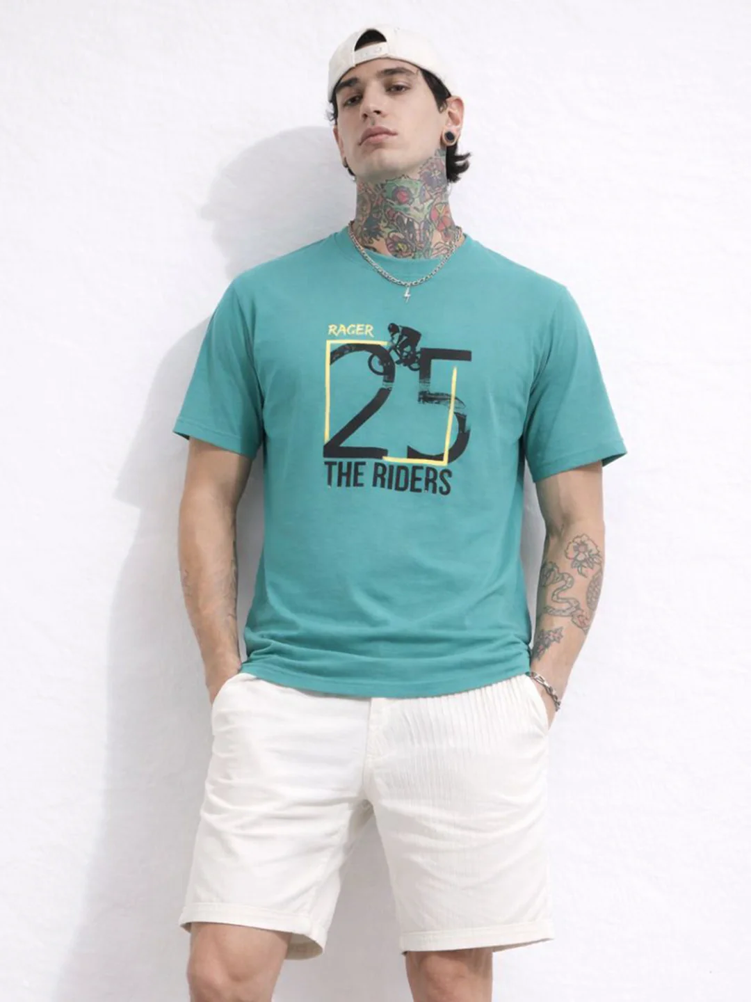 Aqua Green Printed T-Shirt - Image 3