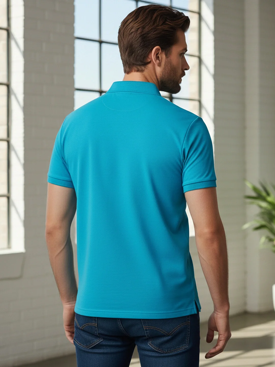 KF Aqua Blue Solid Polo T-Shirt - Image 4