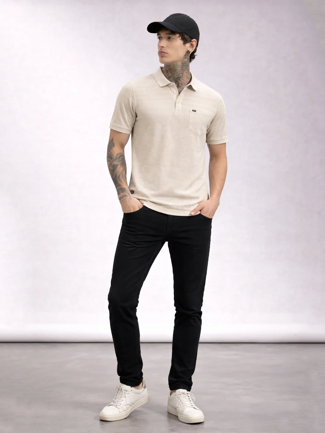 Beige Solid Polo T-Shirt - Image 4