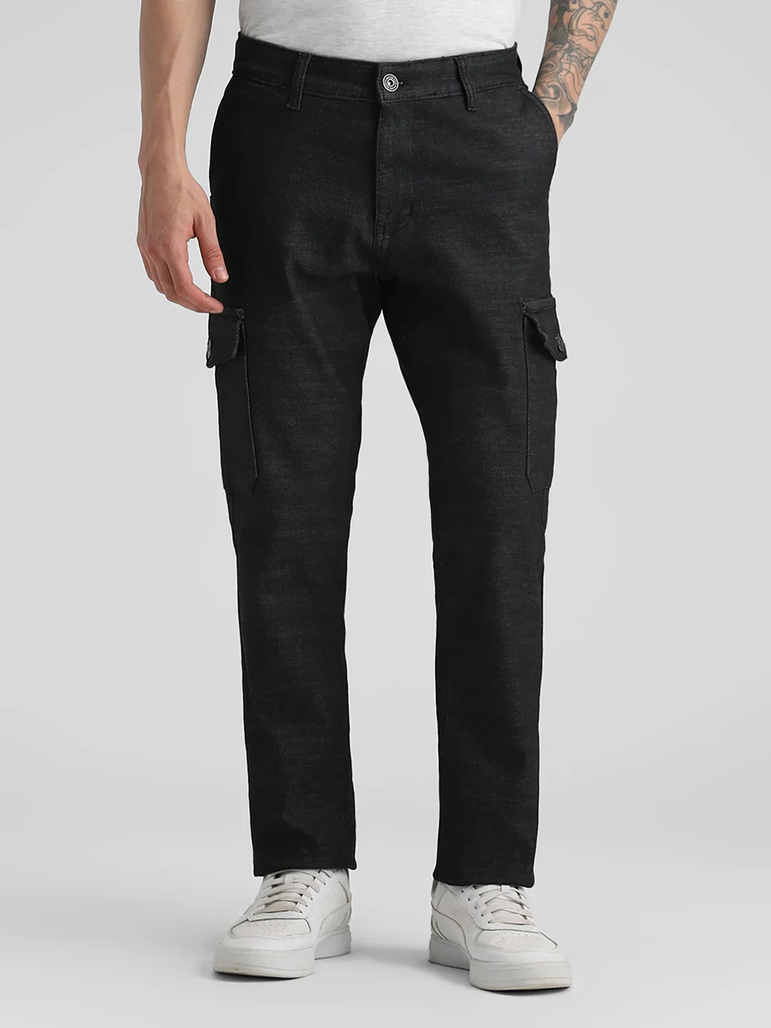 6 Pocket Black Textured Cargo Pant - Image 3