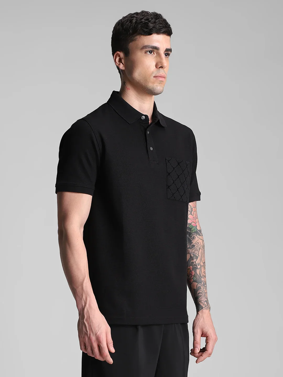 Black Printed Polo T-Shirt - Image 5