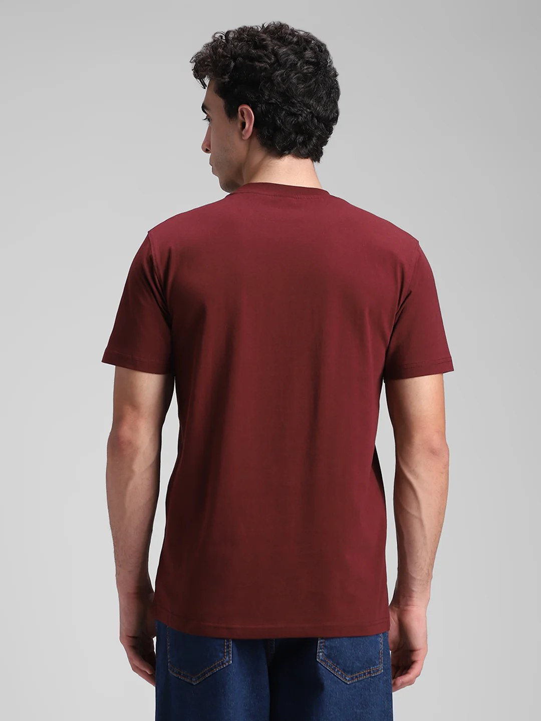 Burgundy Printed Crew T- Shirt - Image 5