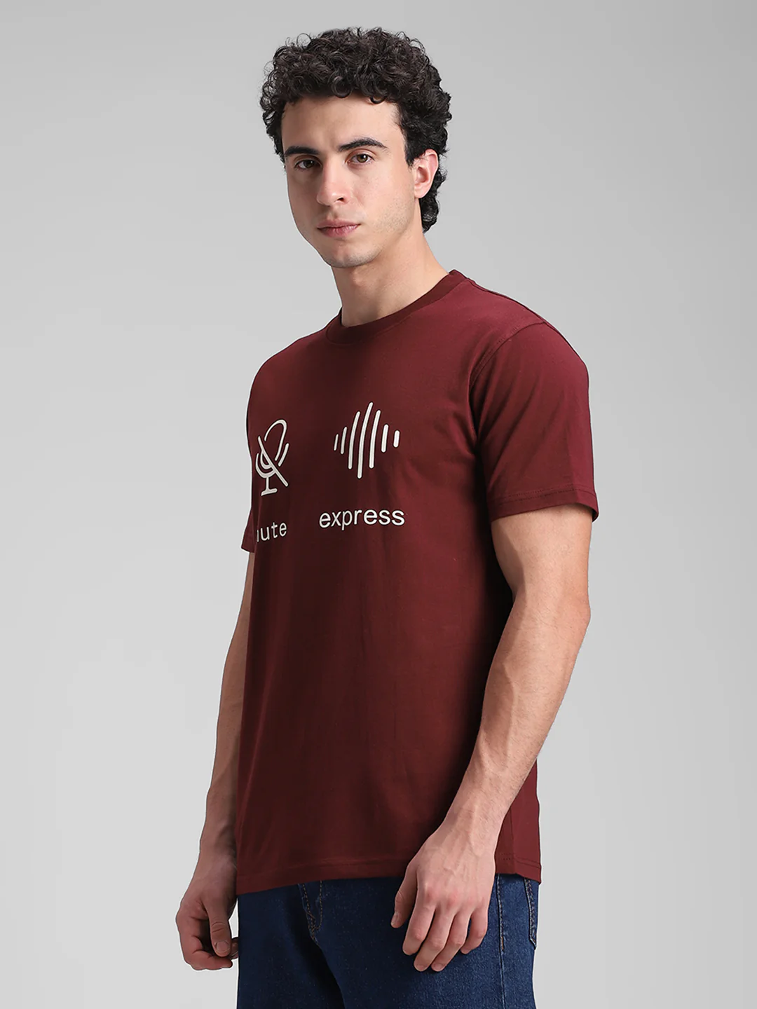 Burgundy Printed Crew T- Shirt - Image 8