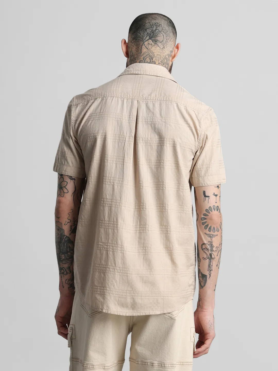Beige Brown Self Checkered Shirt - Image 6