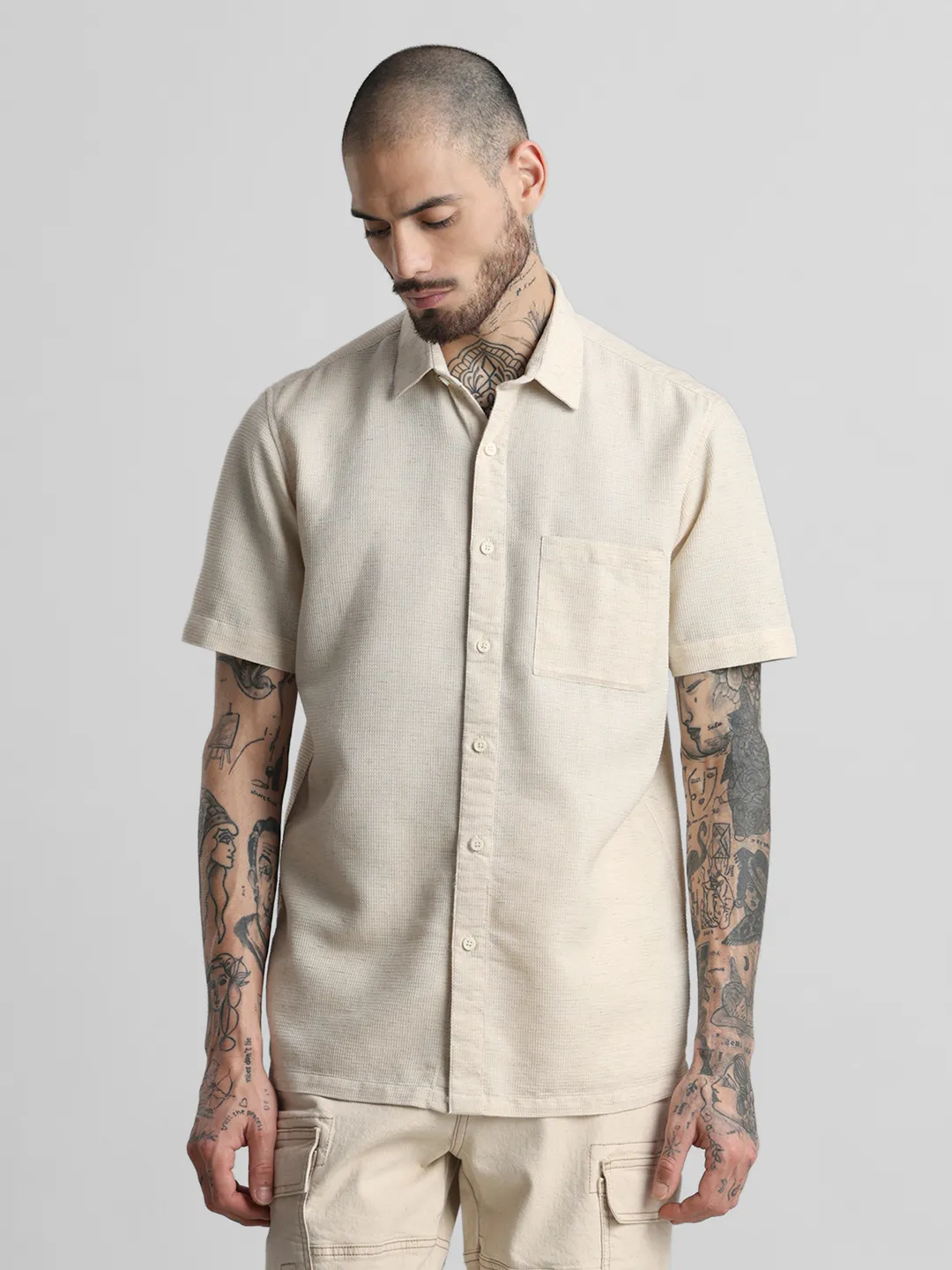 Beige Fine Textured Shirt - Image 3