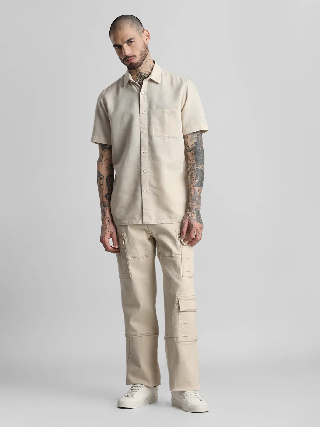Beige Fine Textured Shirt - Image 4