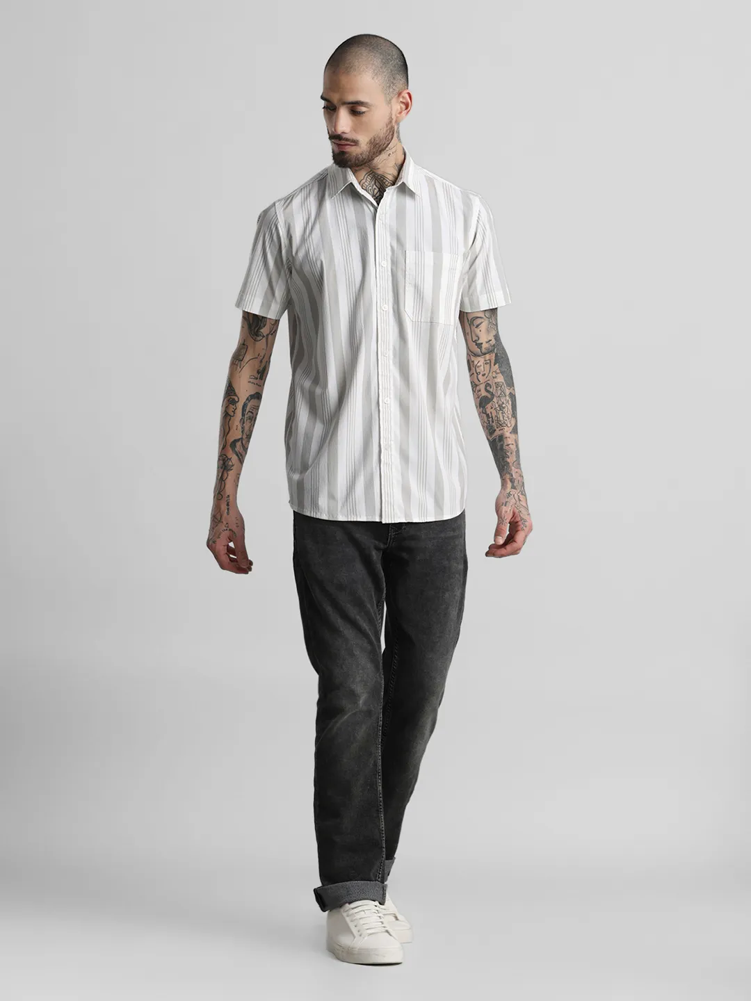 Beige Textured & Printed Shirt - Image 5