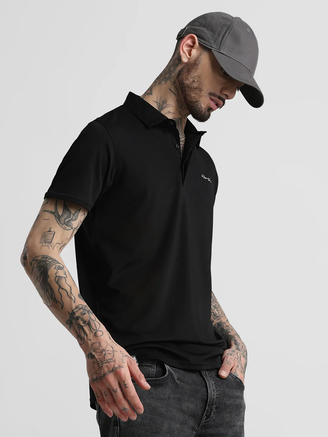 Premium Black Printed Polo T-Shirt - Image 3