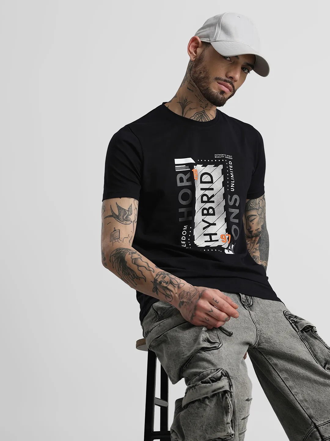 Black Printed Crew T-Shirt - Image 3