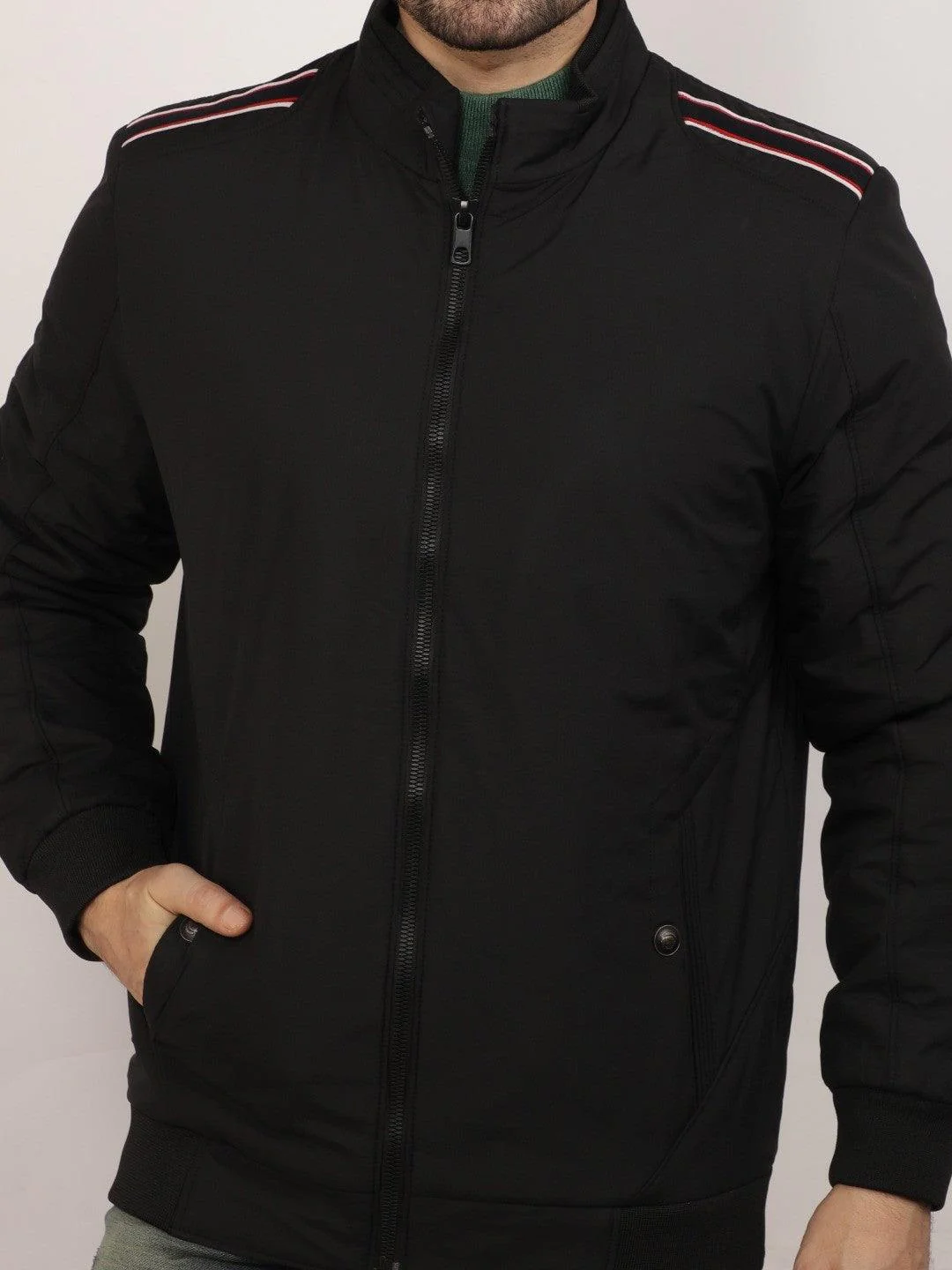 Black Solid Zipper Jacket - Image 5