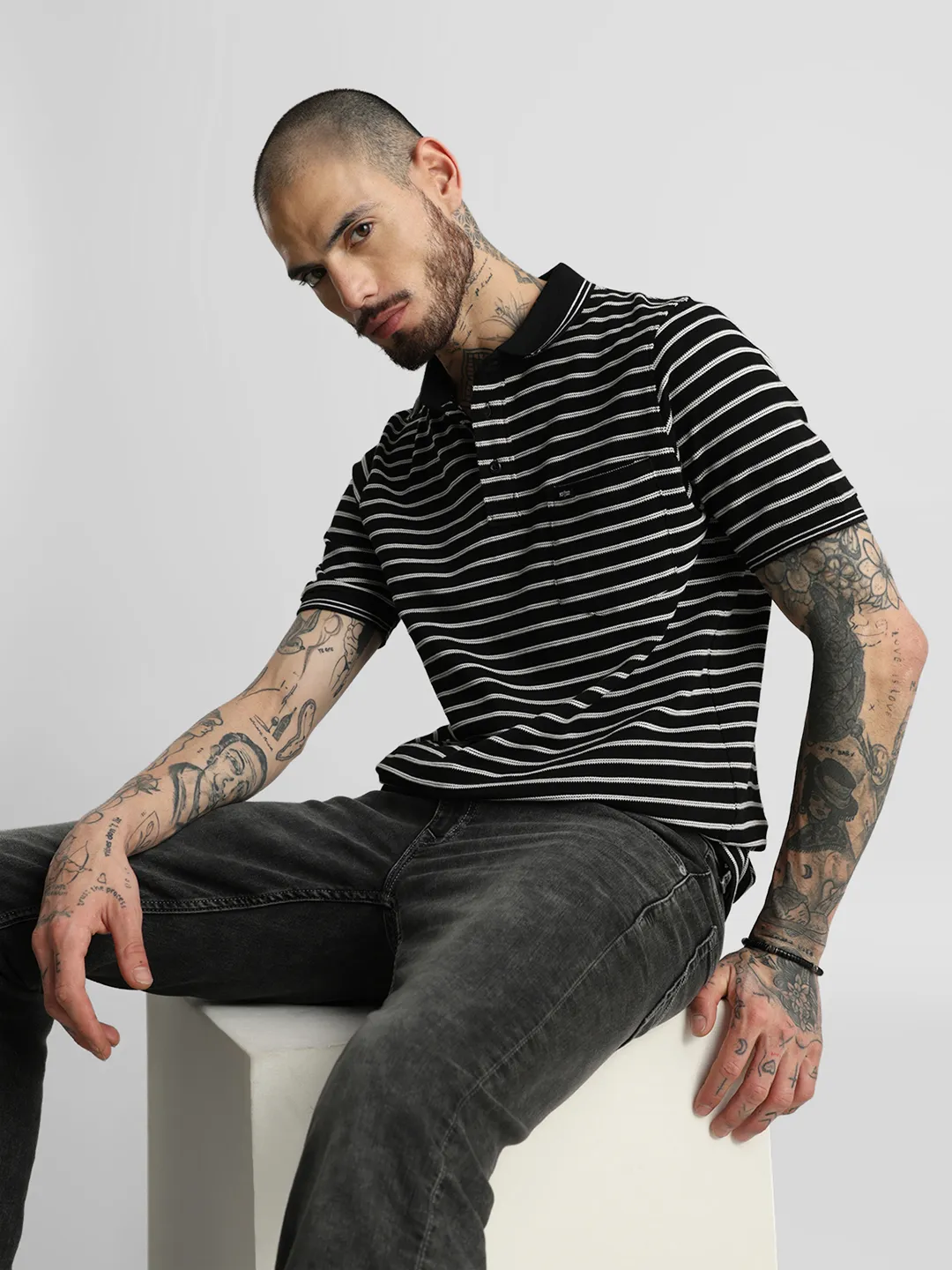 Black Striped Polo T-Shirt - Image 3