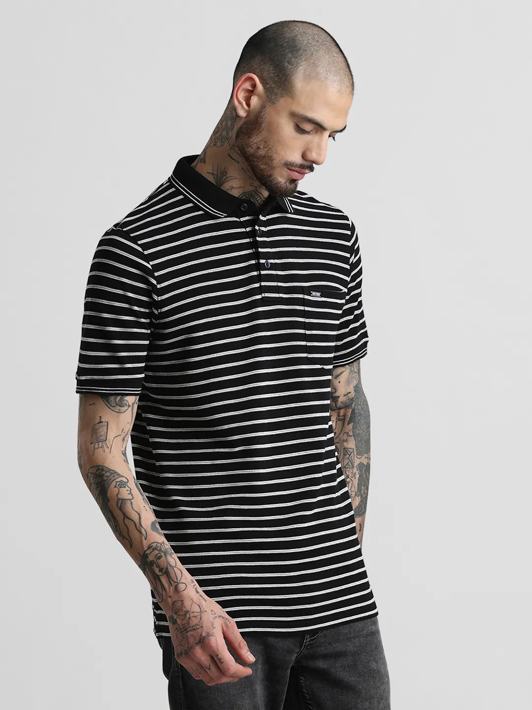 Black Striped Polo T-Shirt - Image 4