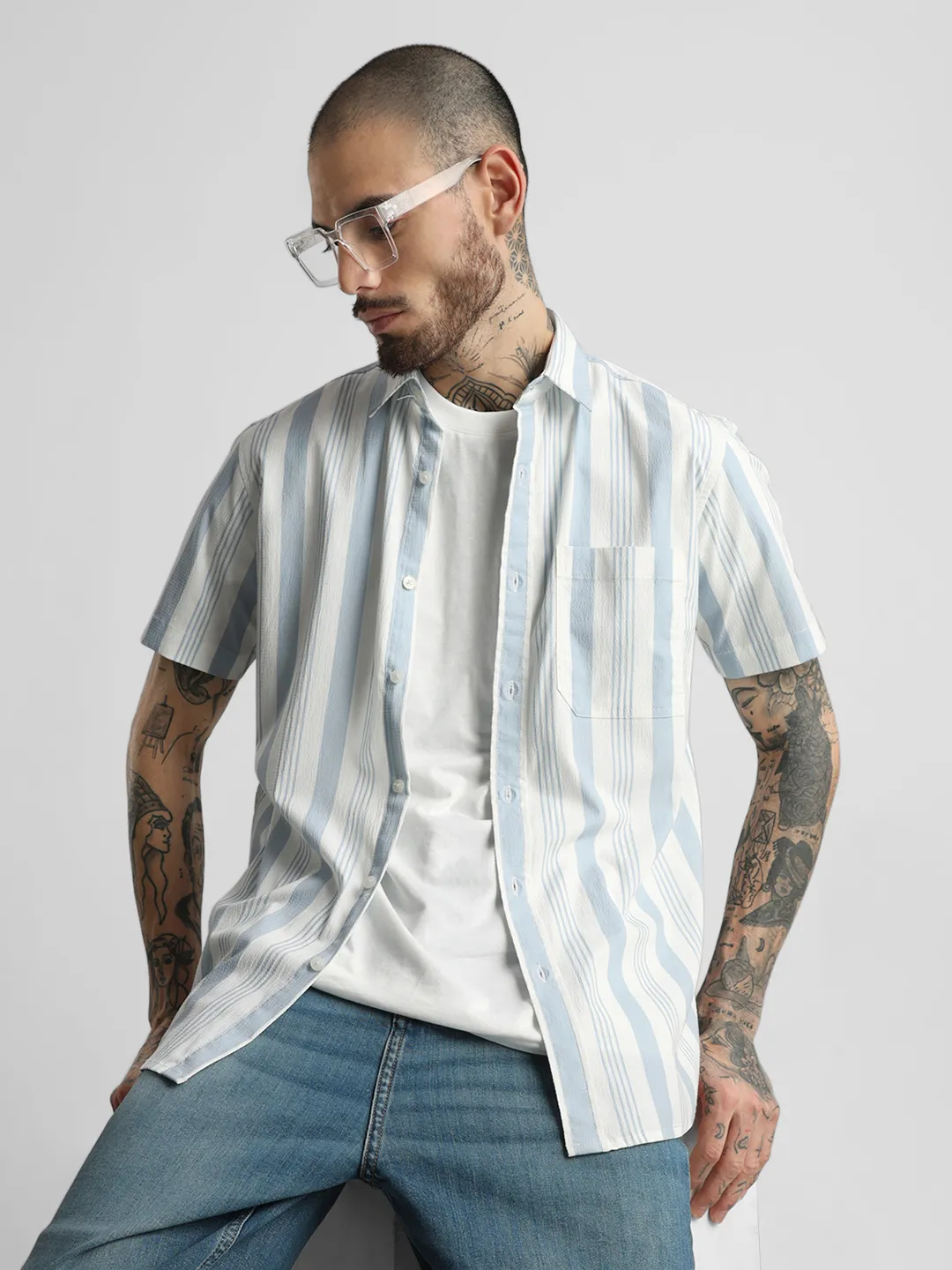 Blue Striped Printed Shirt - Image 3