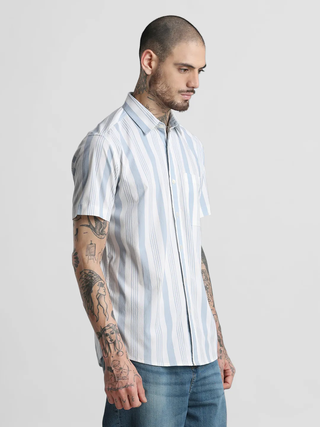 Blue Striped Printed Shirt - Image 4