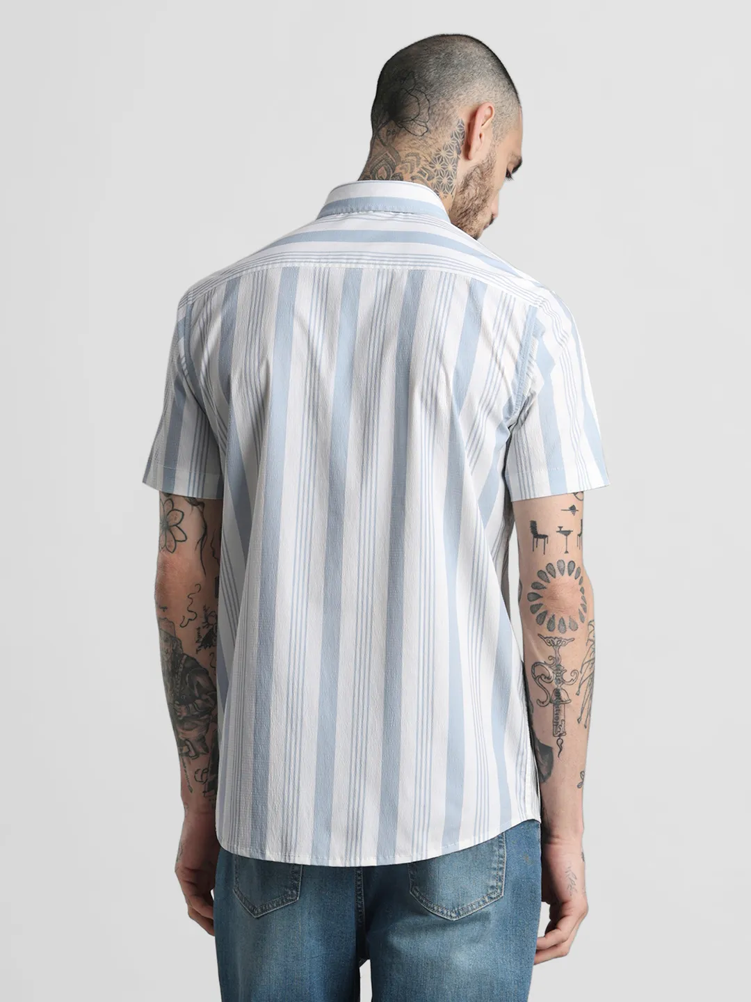 Blue Striped Printed Shirt - Image 5