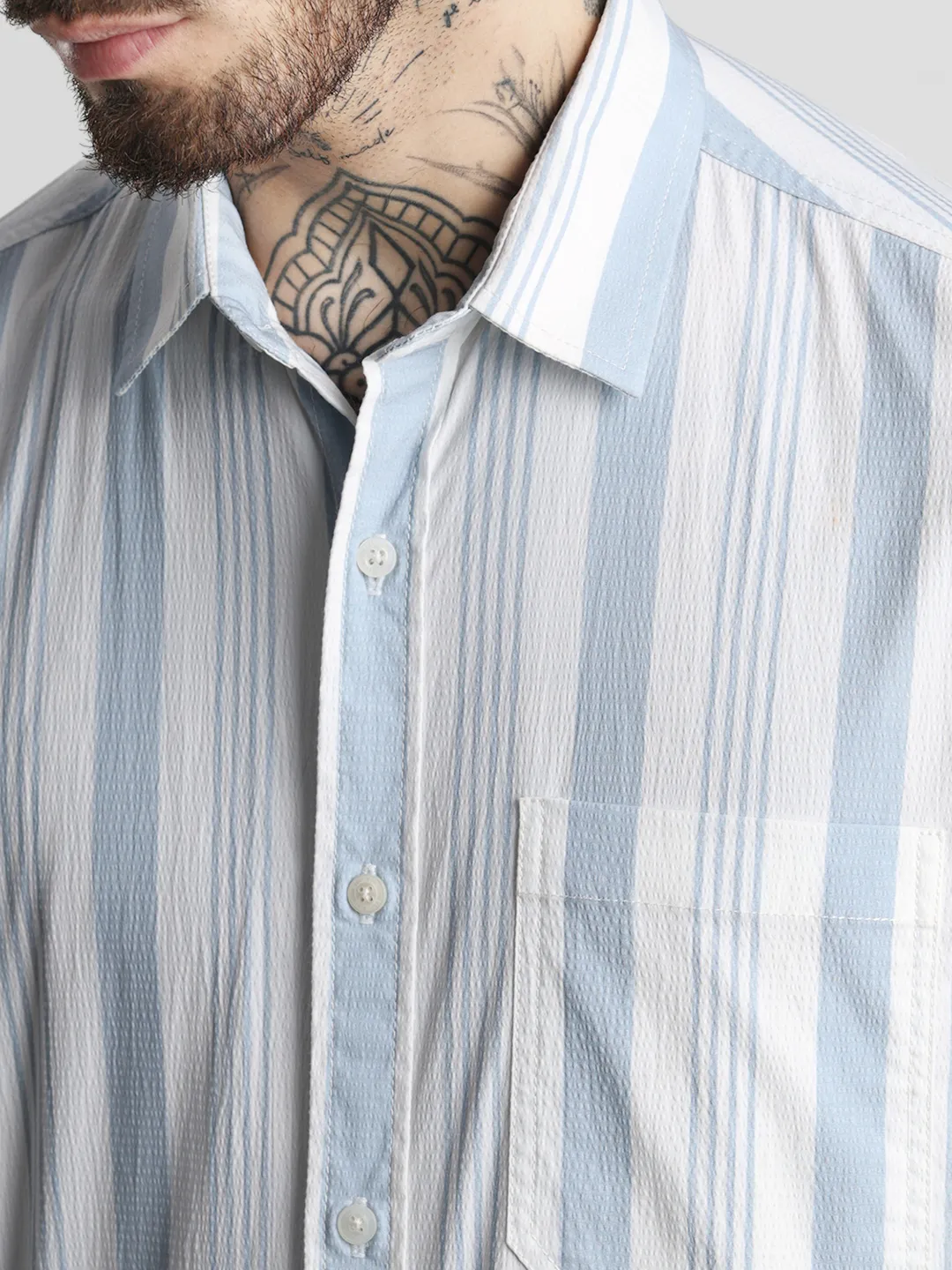 Blue Striped Printed Shirt - Image 6