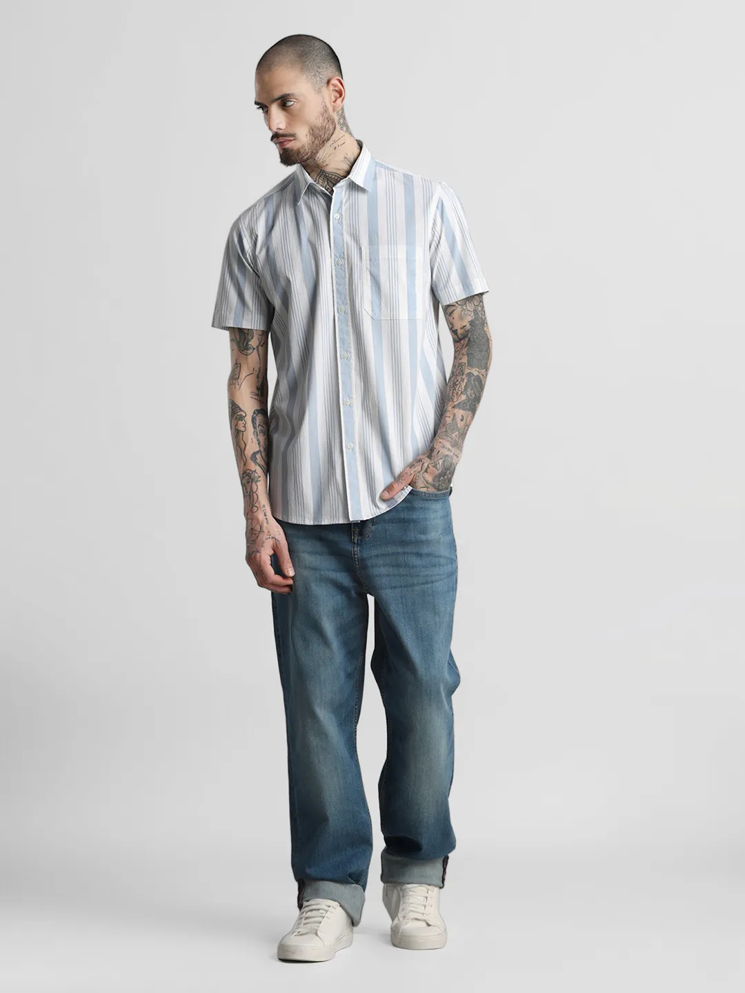 Blue Striped Printed Shirt - Image 7