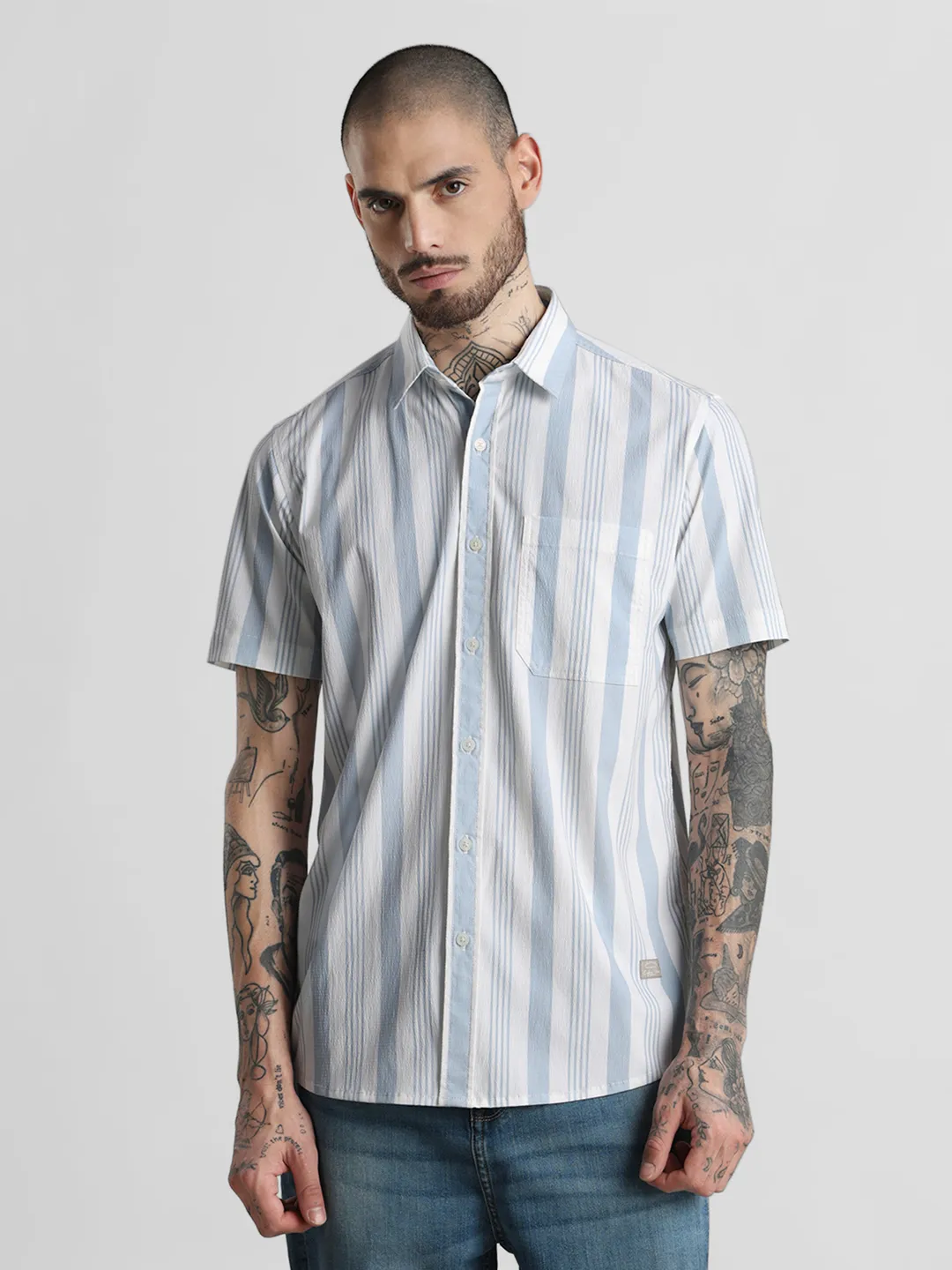 Blue Striped Printed Shirt - Image 8