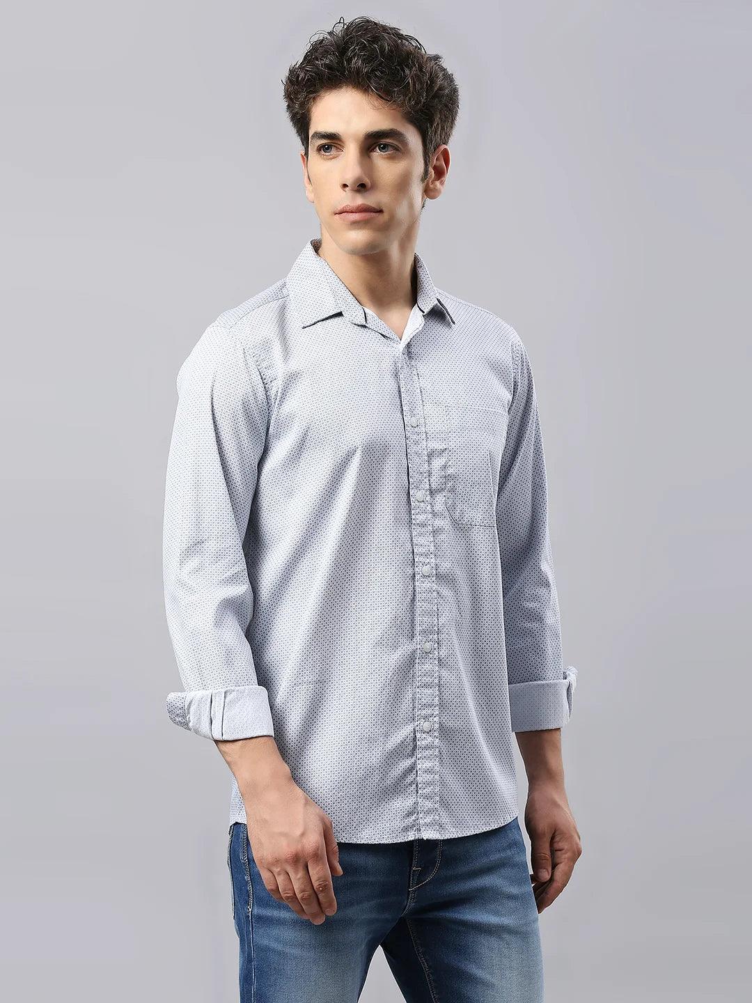 Blue Printed Dobby Shirt - Image 2