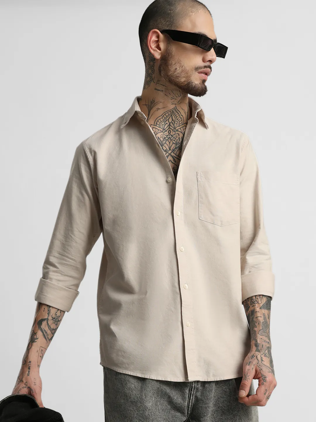 Cream Solid Shirt