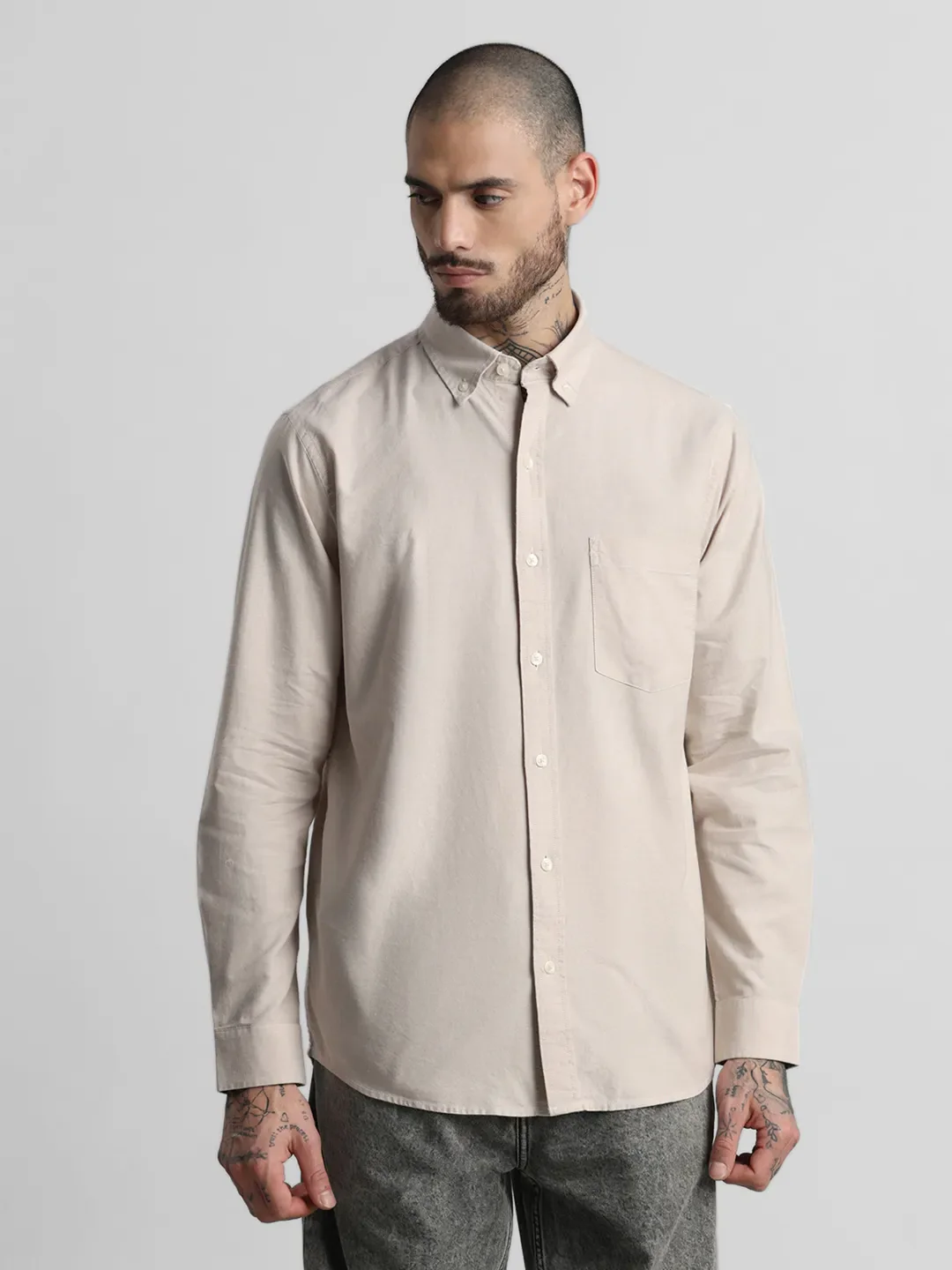 Cream Solid Shirt - Image 6