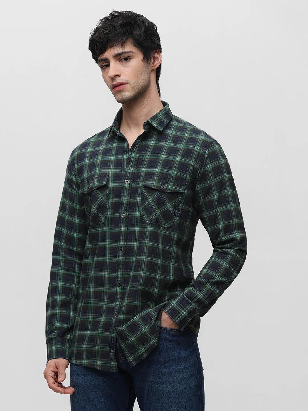 Green Checkered Indigo Dyed Shirt - Image 3