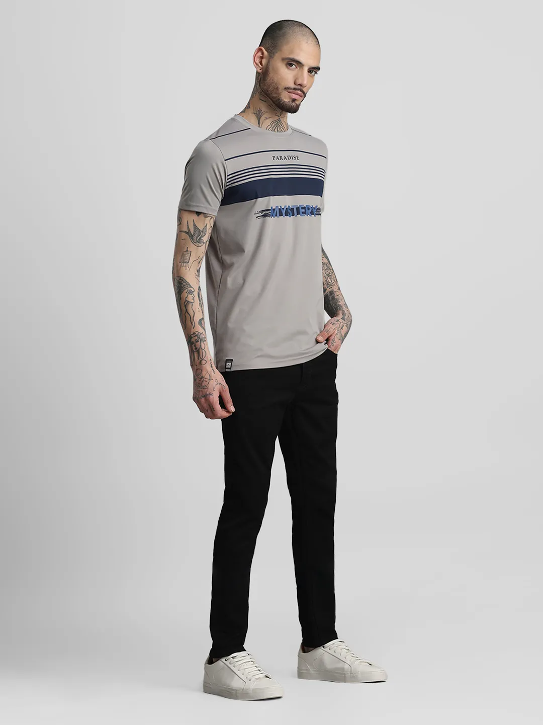 Grey Printed Crew T-Shirt - Image 6