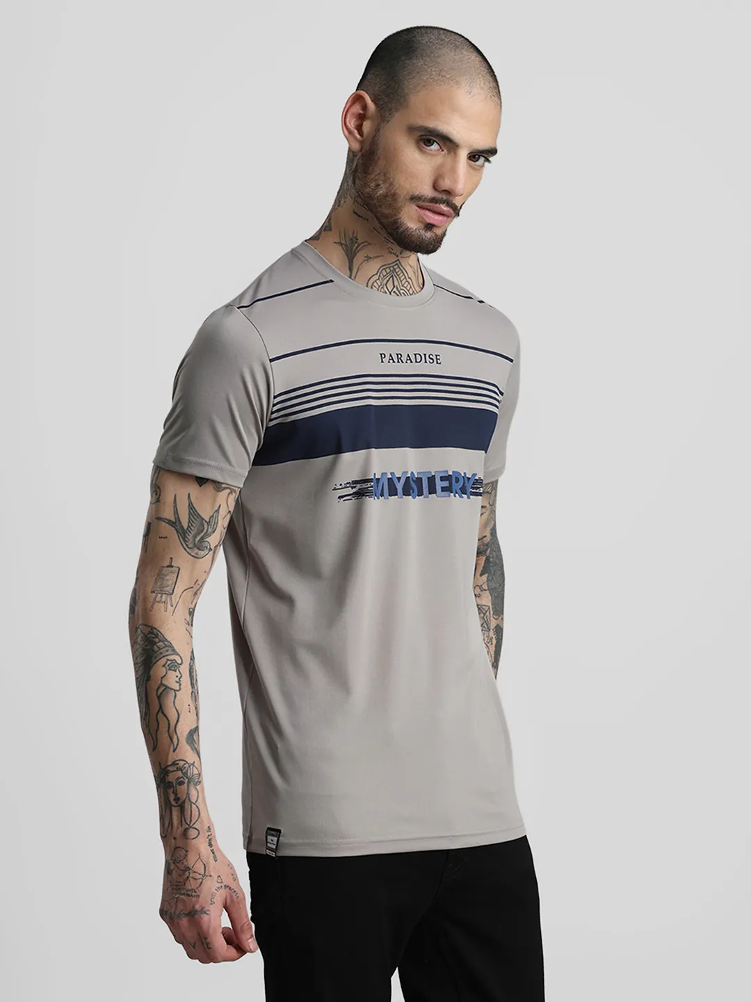 Grey Printed Crew T-Shirt - Image 7
