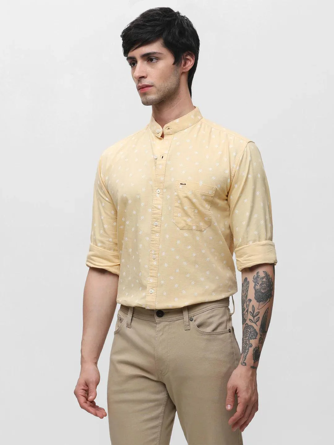 Yellow Band Collar Printed Shirt - Image 5