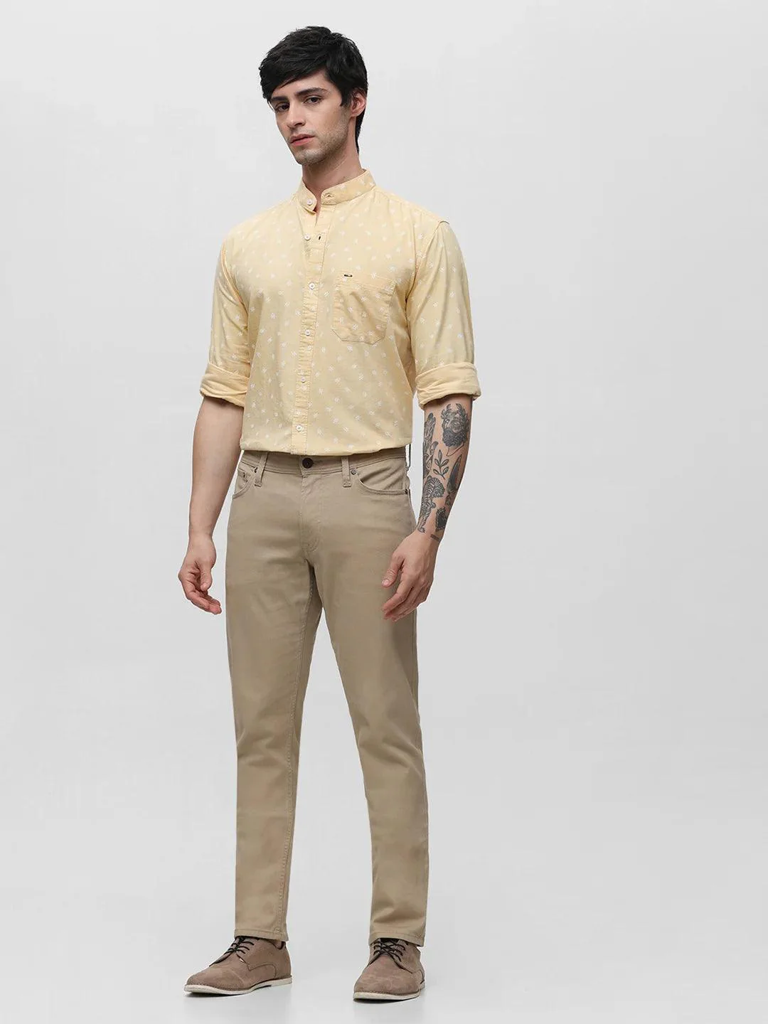 Yellow Band Collar Printed Shirt - Image 7