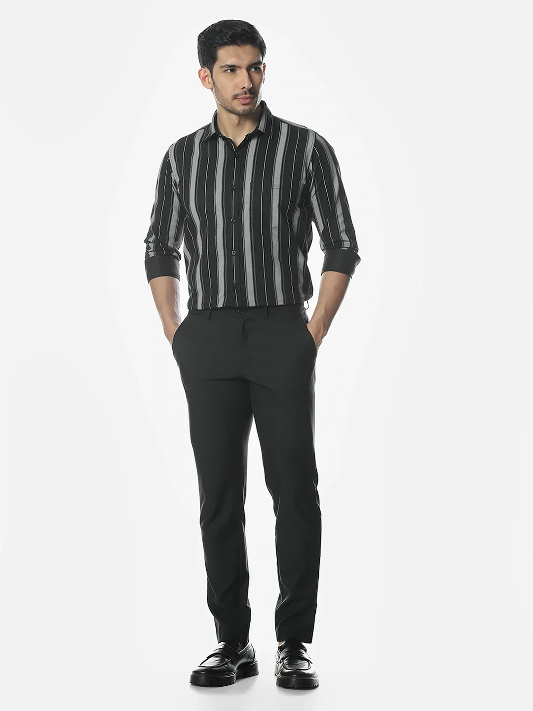 Navy Printed Striped Shirt - Image 8
