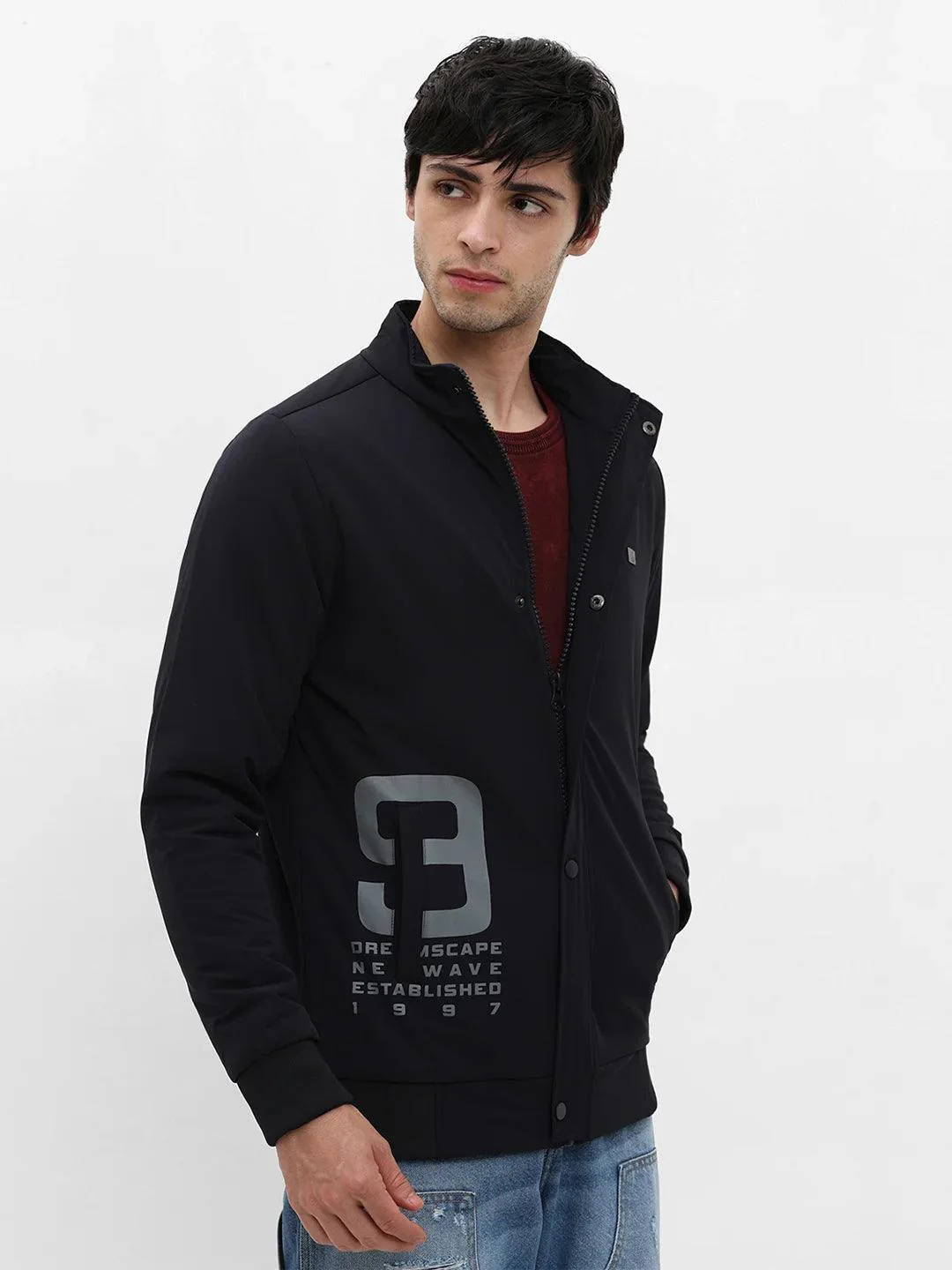 Premium Navy Printed Band Jacket - Image 2
