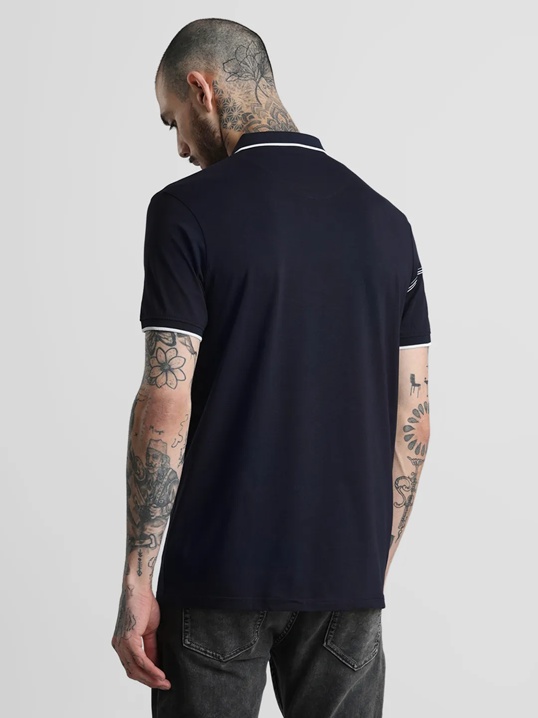 Navy Printed Polo T-Shirt - Image 4