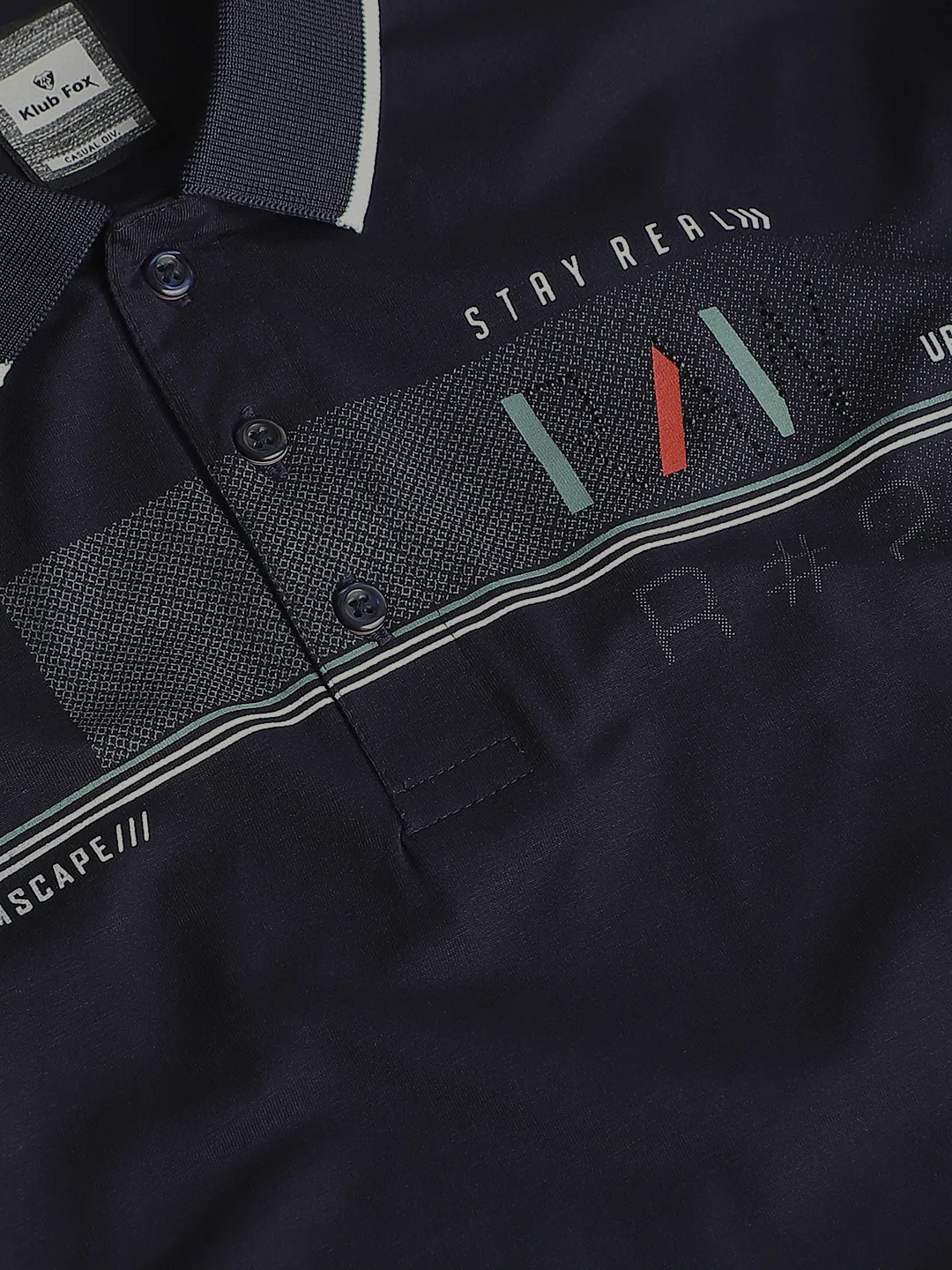 Navy Printed Polo T-Shirt - Image 5