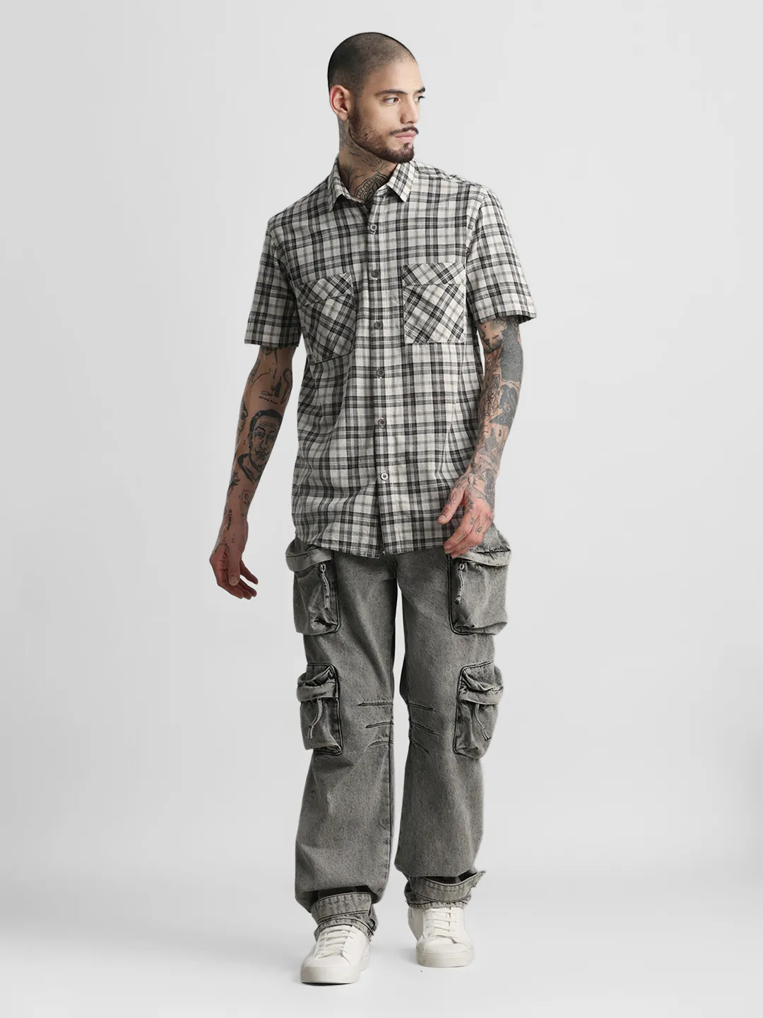 Black Beige Checkered Shirt - Image 6
