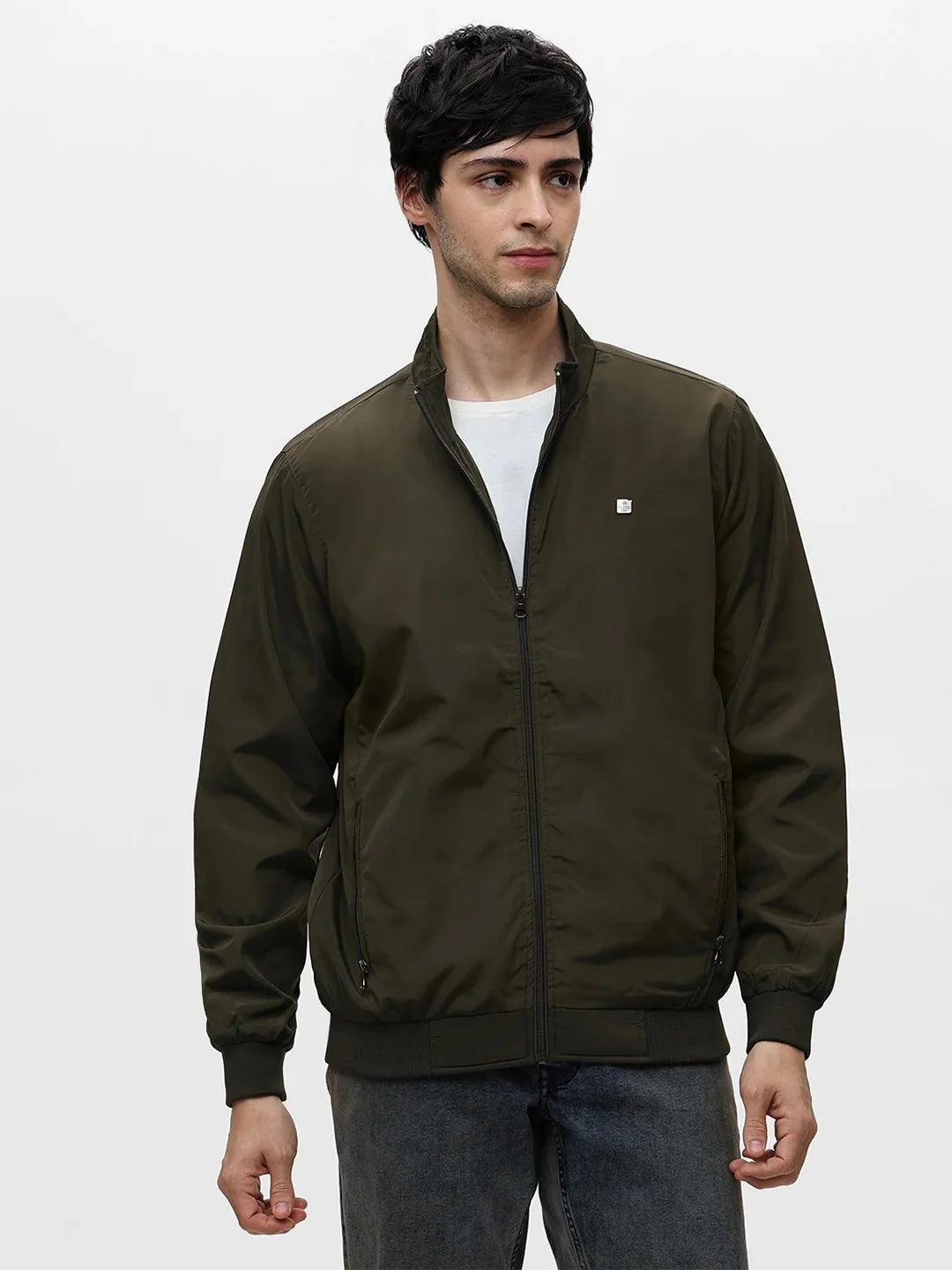 Olive Solid Full Sleeves Jacket - Image 4