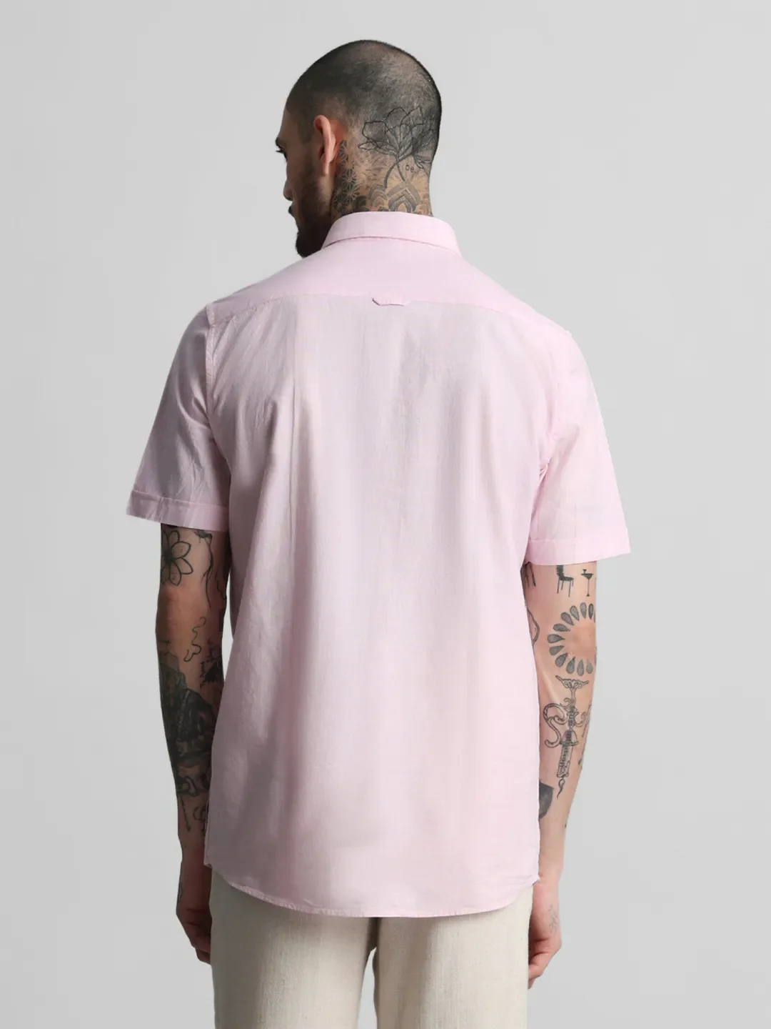 Pink Textured Solid Shirt - Image 7