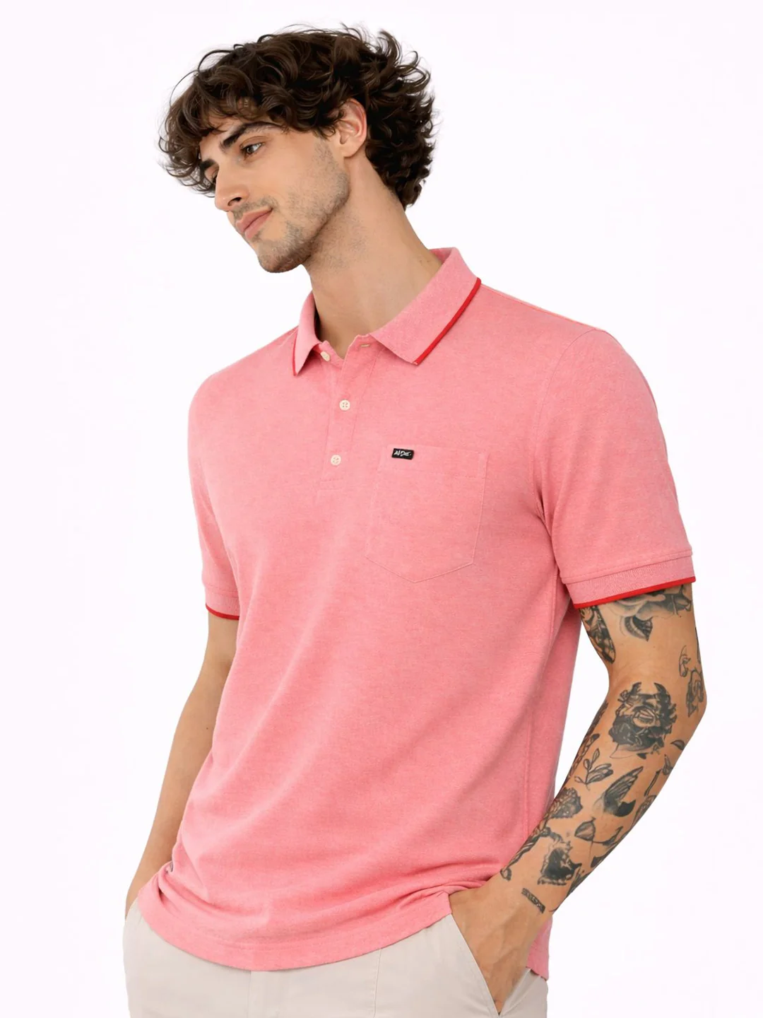 Pink Solid Polo T-Shirt - Image 2