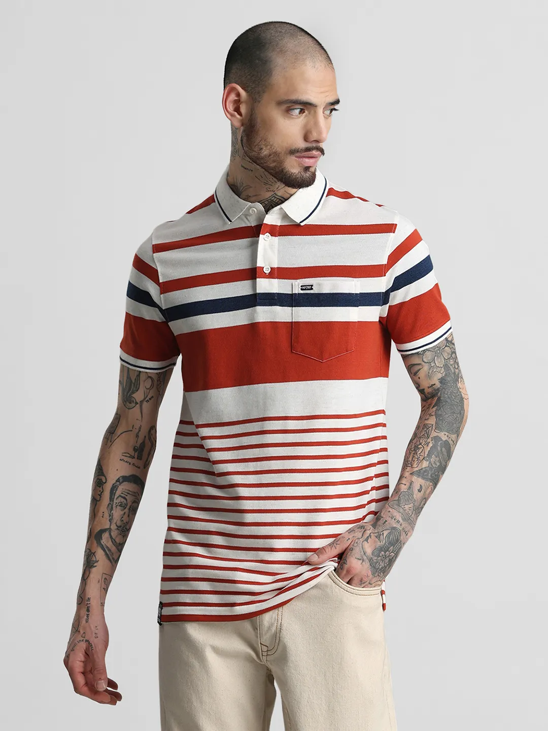 Rust Striped Polo T-Shirt - Image 3