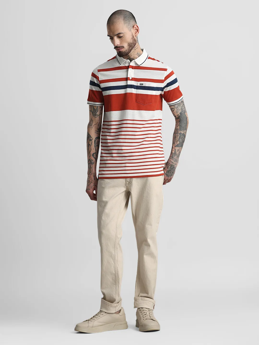 Rust Striped Polo T-Shirt - Image 7