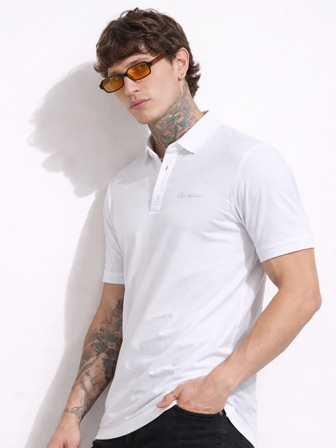 White Solid Polo T-Shirt - Image 3