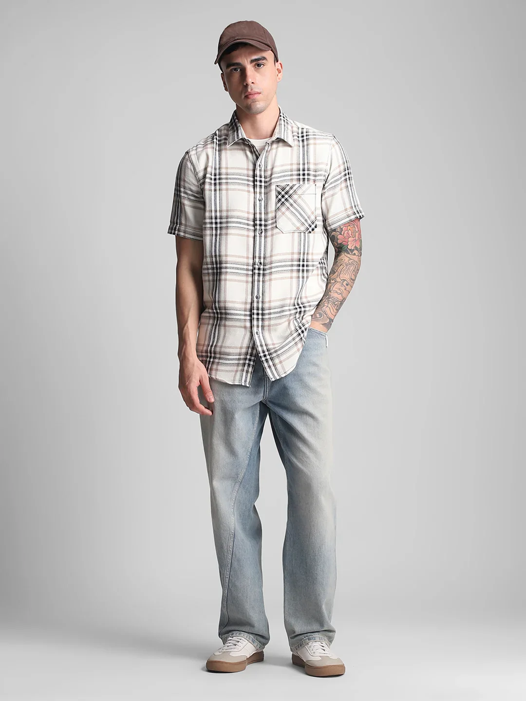 Cream Checkered Shirt - Image 7