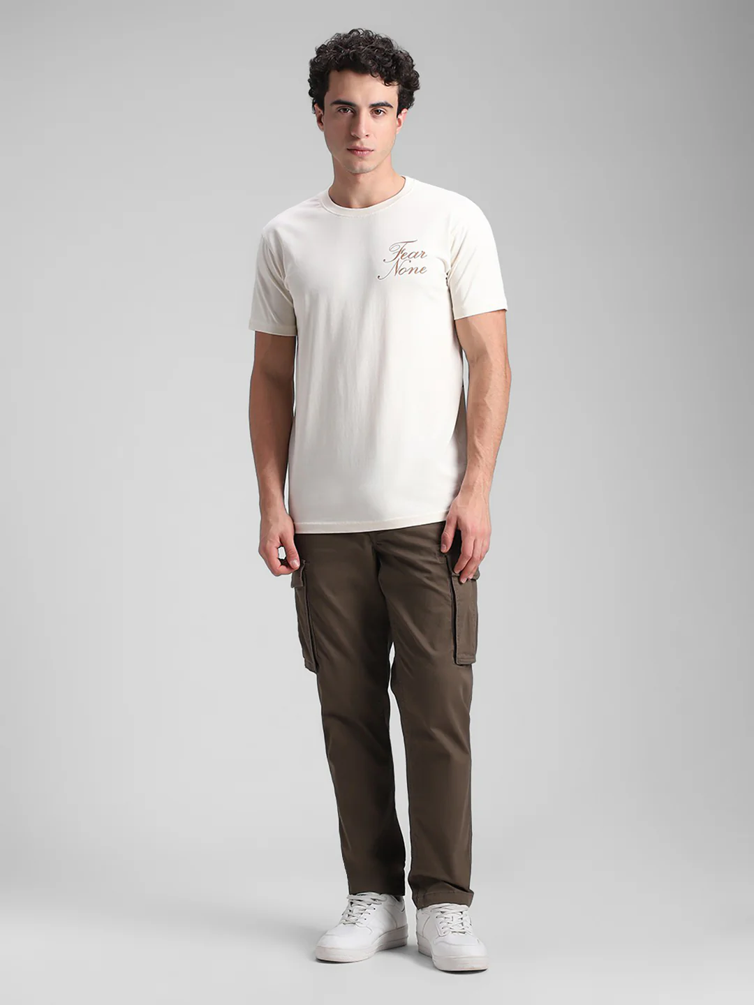 Cream Printed Backprint Crew T-Shirt - Image 6